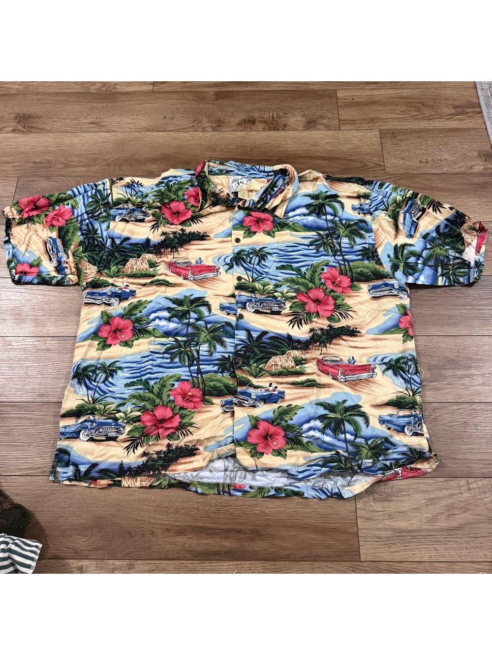Vtg Big Dogs 4XL Hawaiian Shirt Rayon Classic Cars AOP
